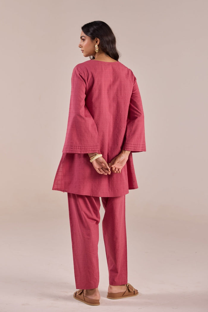 Onion Pink Solid Checks Co - ord Set - Tara - C - Tara