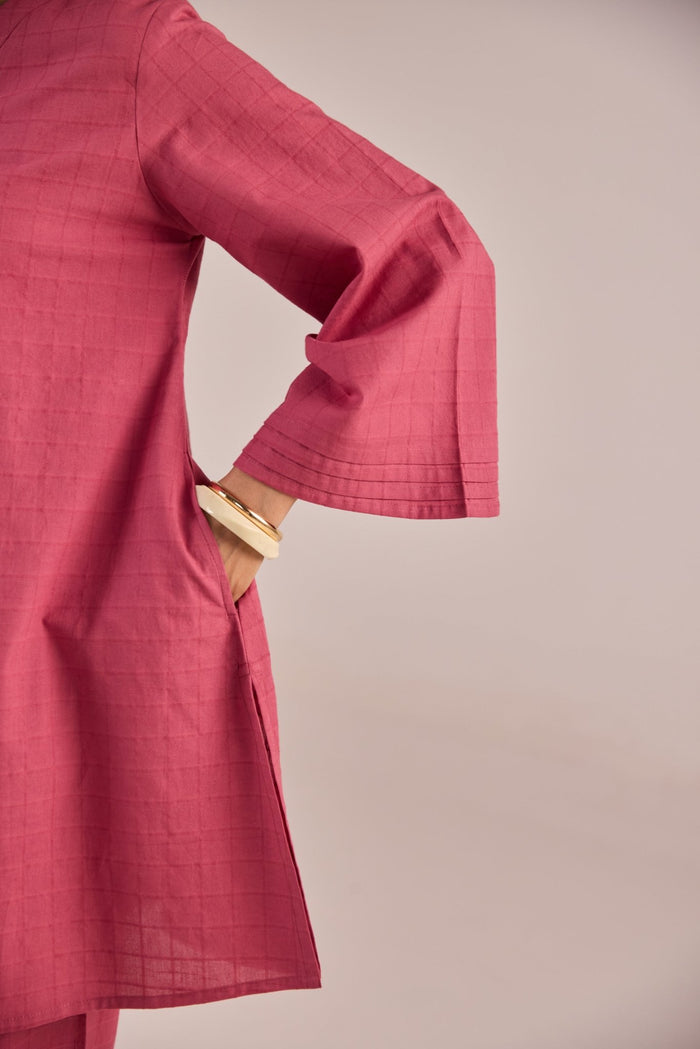Onion Pink Solid Checks Co - ord Set - Tara - C - Tara