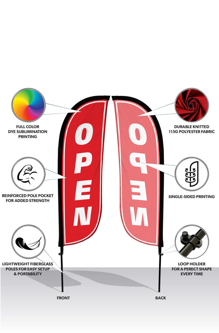 Open Feather Flag - 3 Pack w/ Ground Spike Pole Set