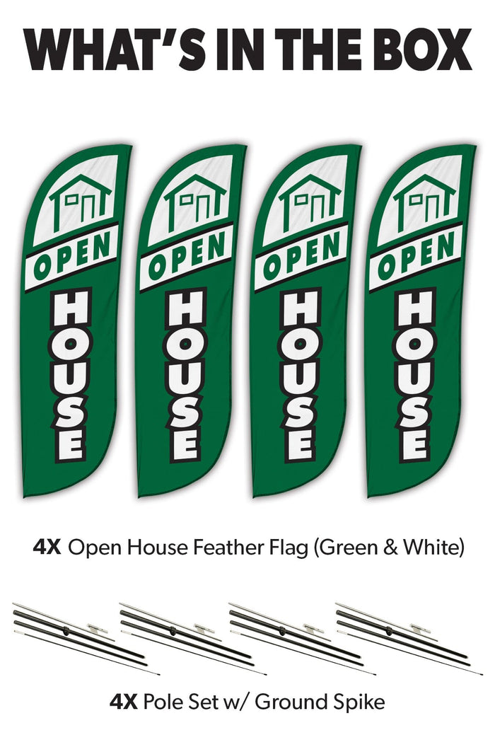 Open House Feather Flag - 4 Pack w/ Ground Spike Pole Set