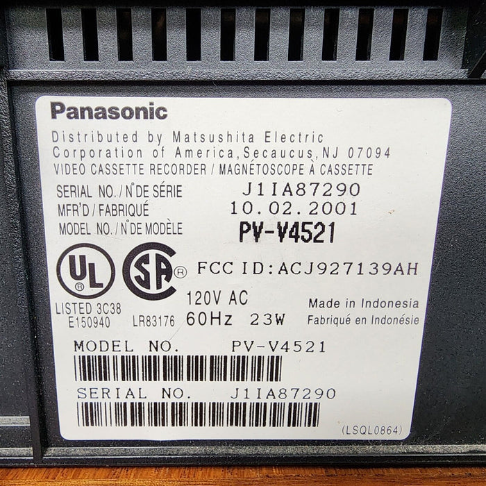 Panasonic VCR Player Hi-Fi Stereo VHS Recorder PV-V4521 & Remote Works