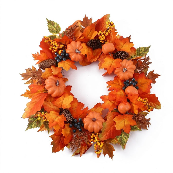 Partyrite 20" Artificial Autumn Harvest Door Wreath with Mini Pumpkins, Pinecones, Berries & Maple Foliage | Wholesale