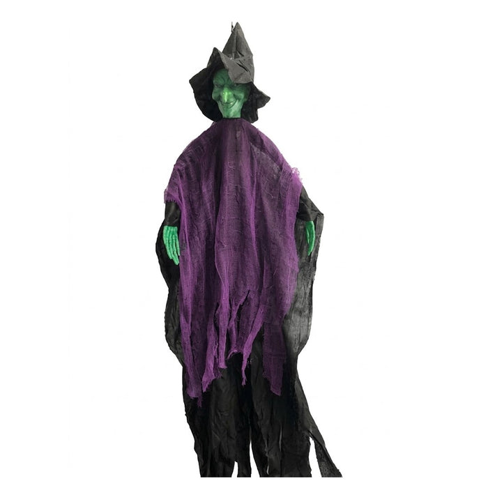 PartyRite 36" Hanging Wicked Witch Prop Decoration, Green Face & Purple Robe, Wholesale