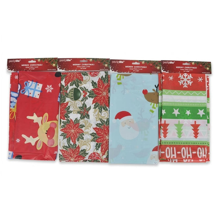 Partyrite 54" x 108" Plastic Christmas Table Covers - Assorted Festive Holiday Prints | Wholesale