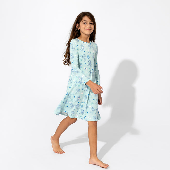 PAW Patrol: Love Paws Blue Bamboo Girls' Long Sleeve Dress
