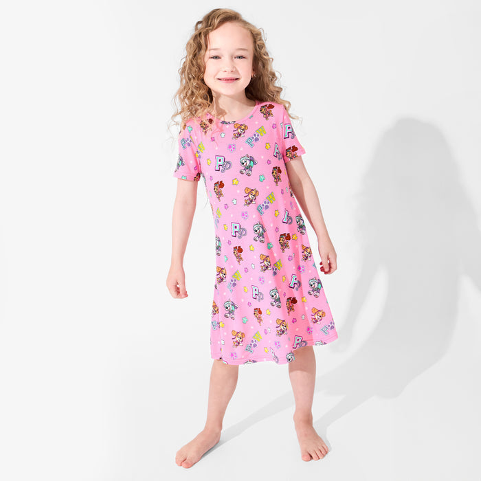 PAW Patrol: Varsity Pink Bamboo Girls' Short Sleeve Dress
