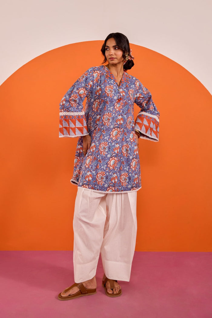 Periwinkle Floral Hand block Printed Co-ord Set - Tara-C-Tara
