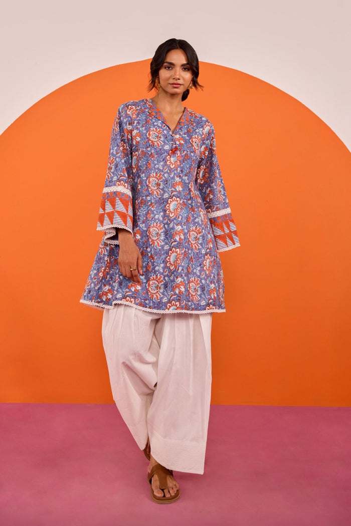 Periwinkle Floral Hand block Printed Co-ord Set - Tara-C-Tara