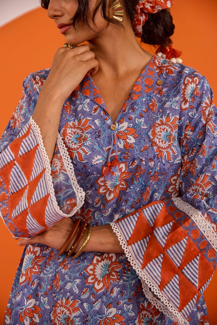 Periwinkle Floral Hand block Printed Co-ord Set - Tara-C-Tara