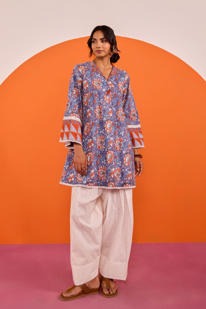 Periwinkle Floral Hand block Printed Co-ord Set - Tara-C-Tara