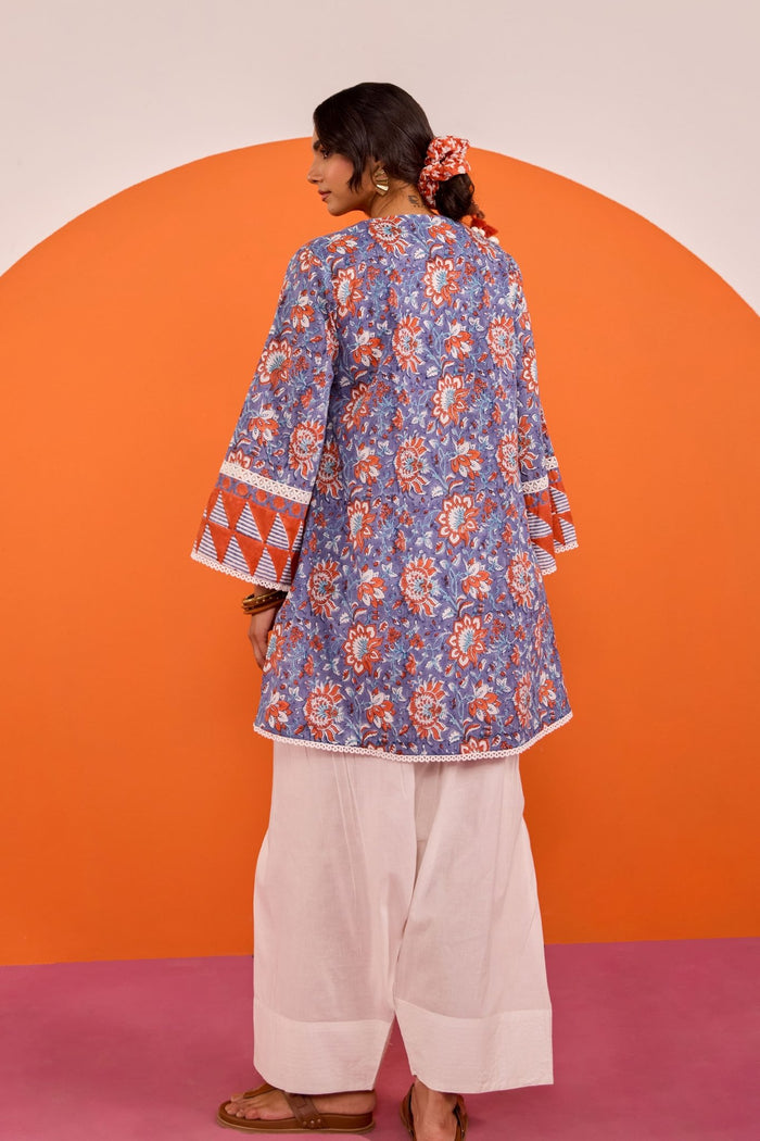Periwinkle Floral Hand block Printed Co-ord Set - Tara-C-Tara