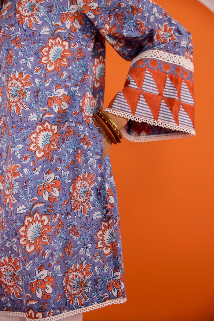 Periwinkle Floral Hand block Printed Co-ord Set - Tara-C-Tara