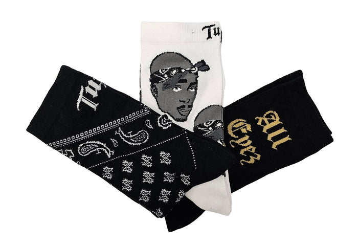 PERRI'S SOCKS Women's Tupac Black Bandana Crew Socks 3 Pair - TUC371