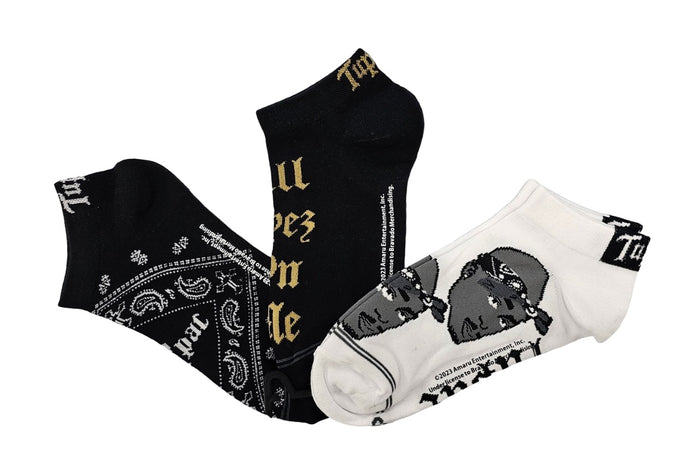 PERRI'S SOCKS Women's Tupac Black Bandana Crew Socks 3 Pair - TUC470