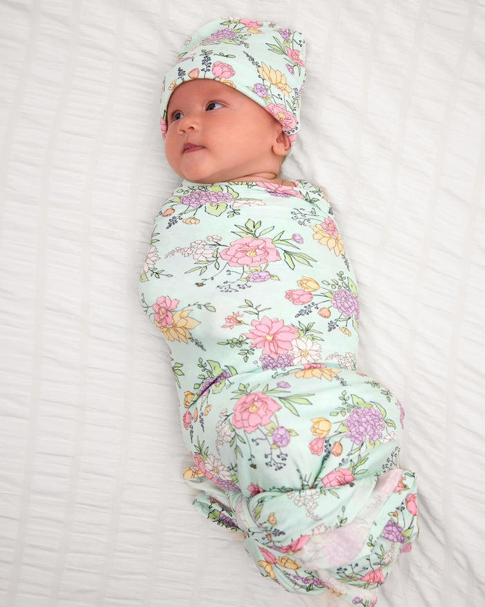 Petals & Posies Bamboo Swaddle & Beanie Set