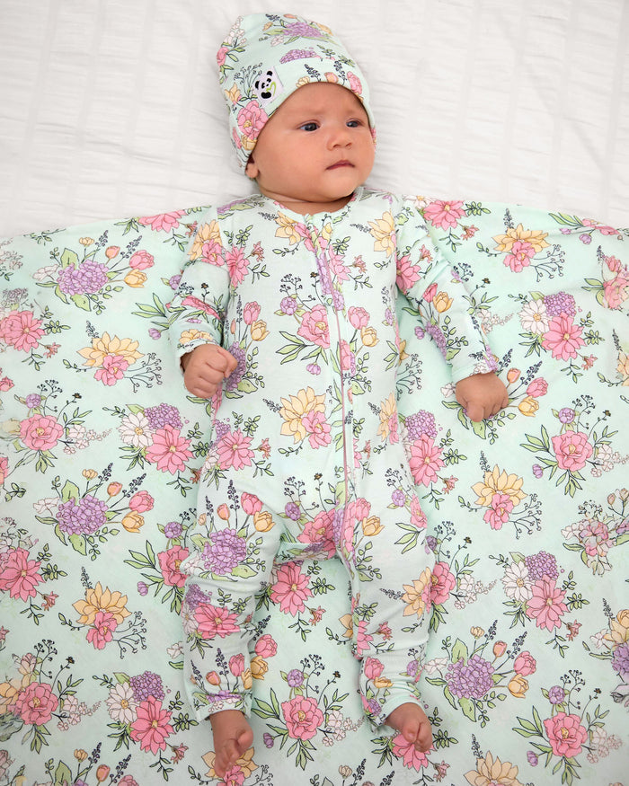Petals & Posies Bamboo Swaddle & Beanie Set