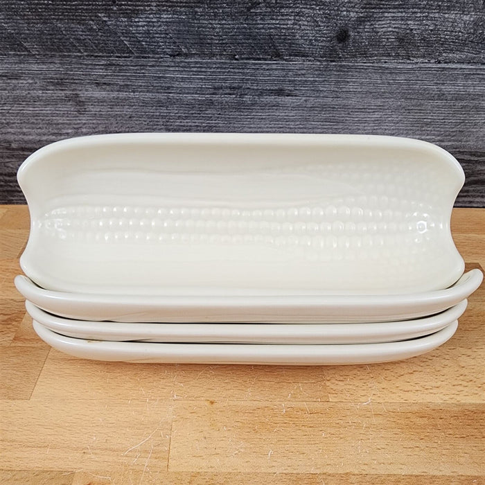 Pfaltzgraff Tea Rose Boiled Corn Holder Plate 8.5 in Set of 4 Cream Dinnerware