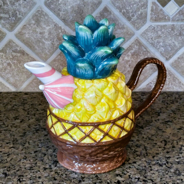 Pineapple Teapot Ceramics Collectable Flower Tea Pot Blue Sky Heather Goldminc