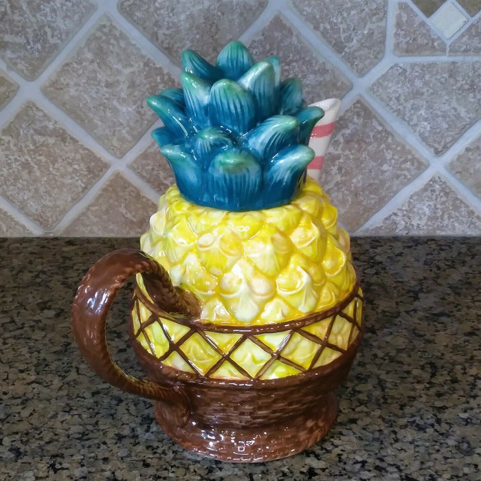 Pineapple Teapot Ceramics Collectable Flower Tea Pot Blue Sky Heather Goldminc