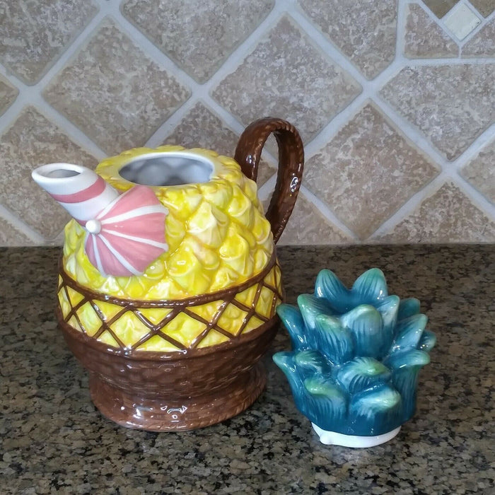 Pineapple Teapot Ceramics Collectable Flower Tea Pot Blue Sky Heather Goldminc