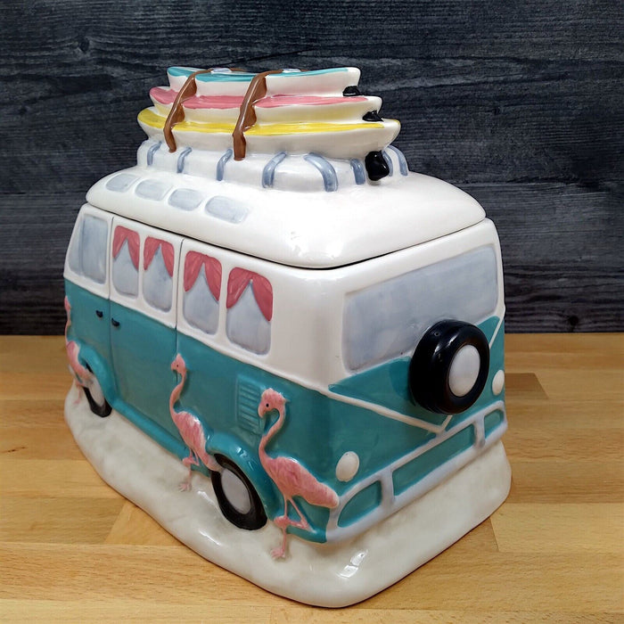 Pink Flamingo Camp Van Cookie Candy Treat Jar Canister by Blue Sky Clayworks