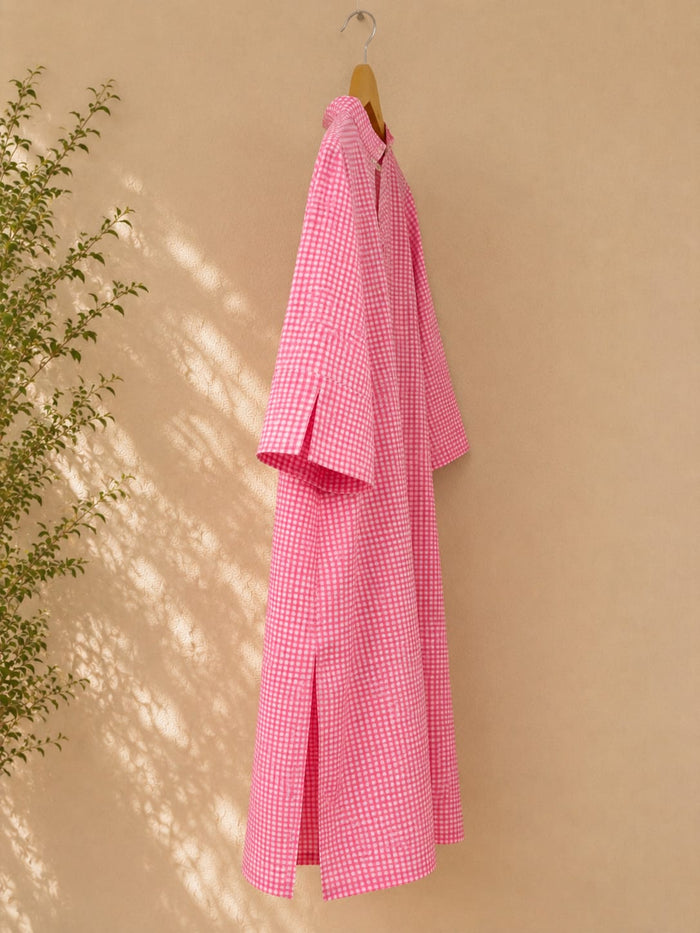 Pink Gingham Check Cotton Kurta - Tara-C-Tara