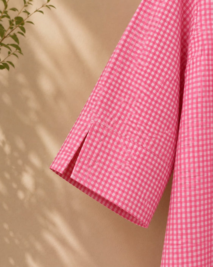 Pink Gingham Check Cotton Kurta - Tara-C-Tara