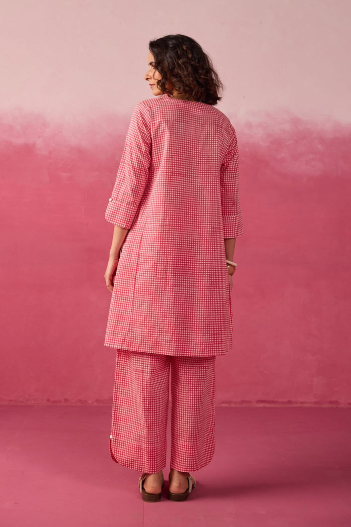 Pink Gingham Check Printed Cotton Co-ord Set - Tara-C-Tara