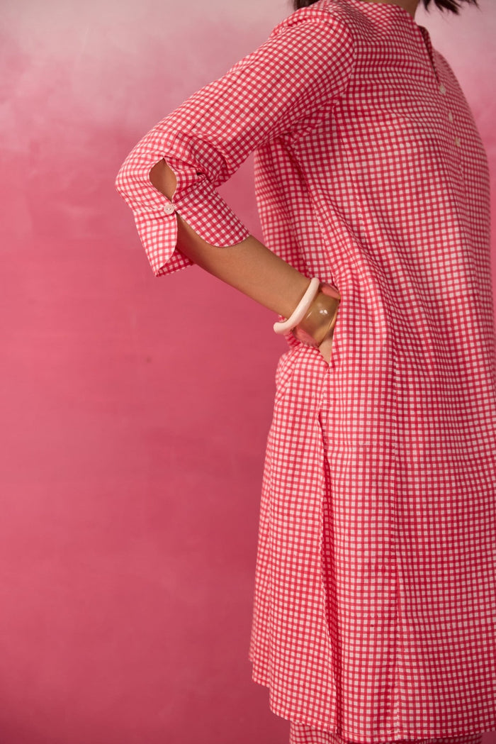 Pink Gingham Check Printed Cotton Co-ord Set - Tara-C-Tara