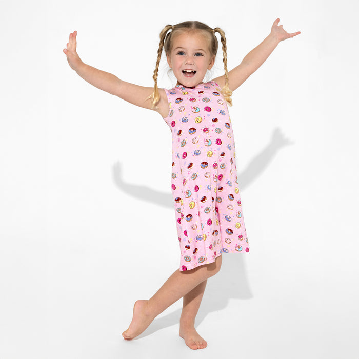 Pink Space Donut Bamboo Girls' Sleeveless Dress
