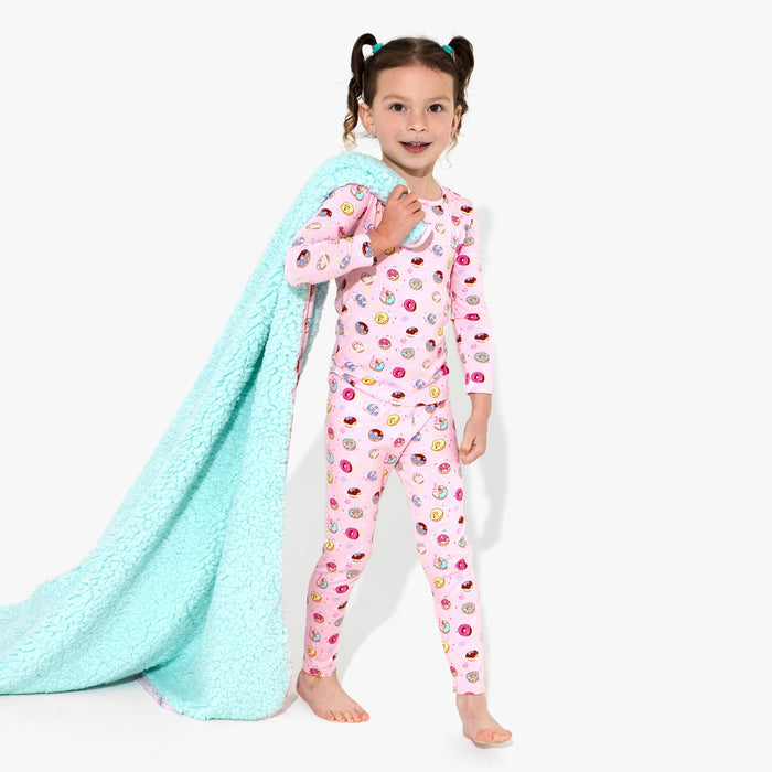 Pink Space Donut Bamboo Sherpa Blanket