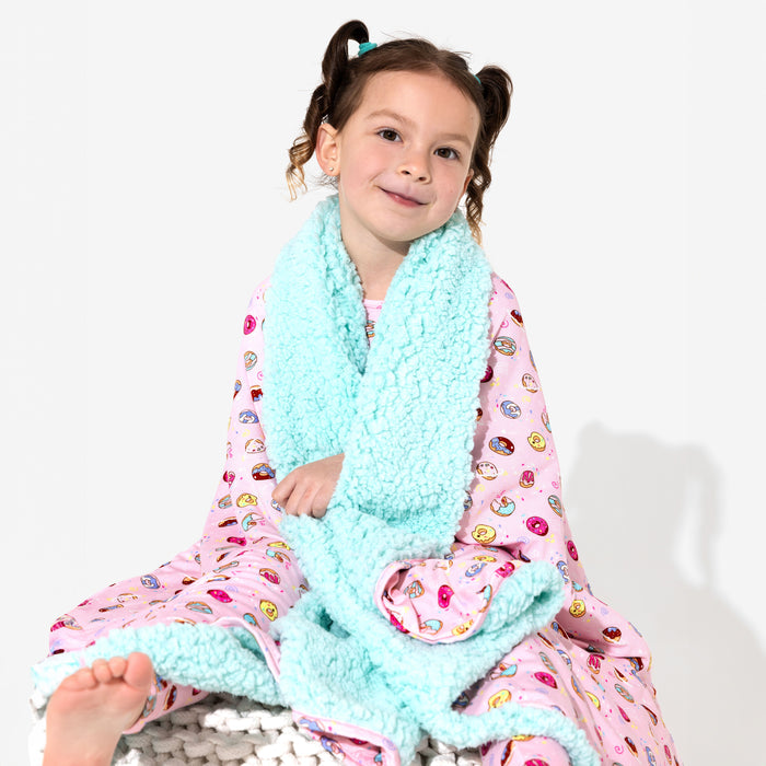 Pink Space Donut Bamboo Sherpa Blanket
