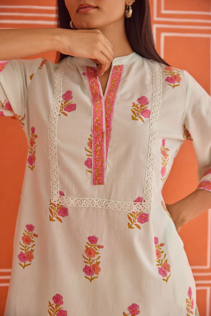 Pista Green Floral Hand Block Print Co - ord Set - Tara - C - Tara