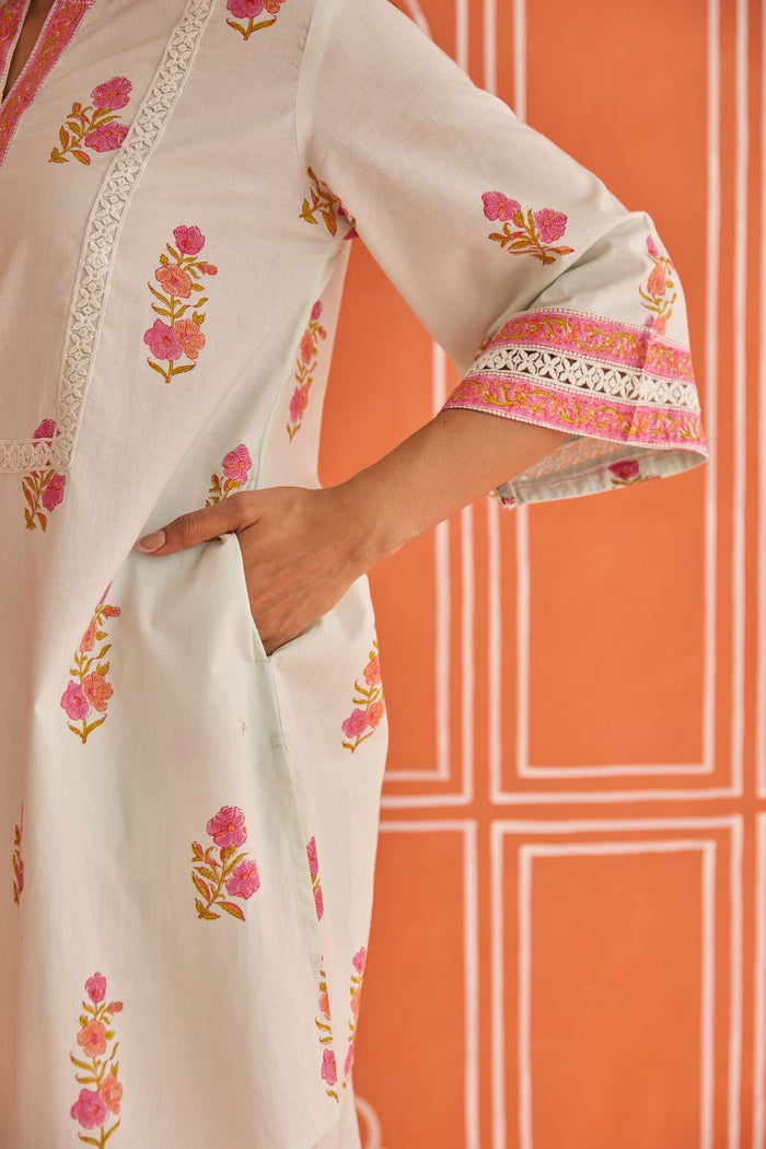 Pista Green Floral Hand Block Print Co - ord Set - Tara - C - Tara