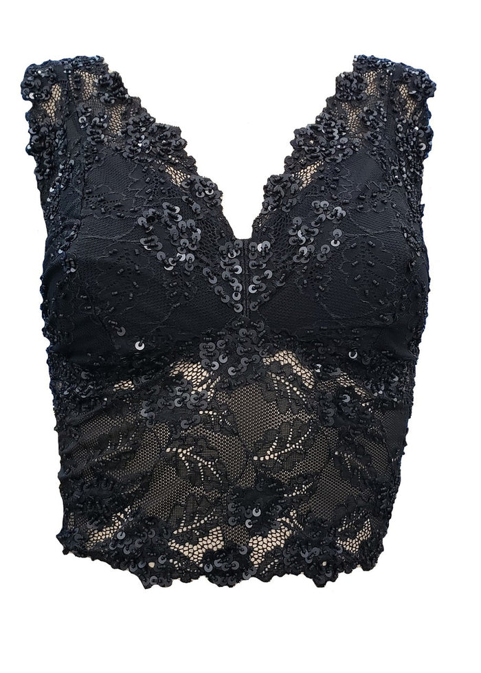 PJ Harlow Colette Lace Hand Beaded Sleeveless Crop Top
