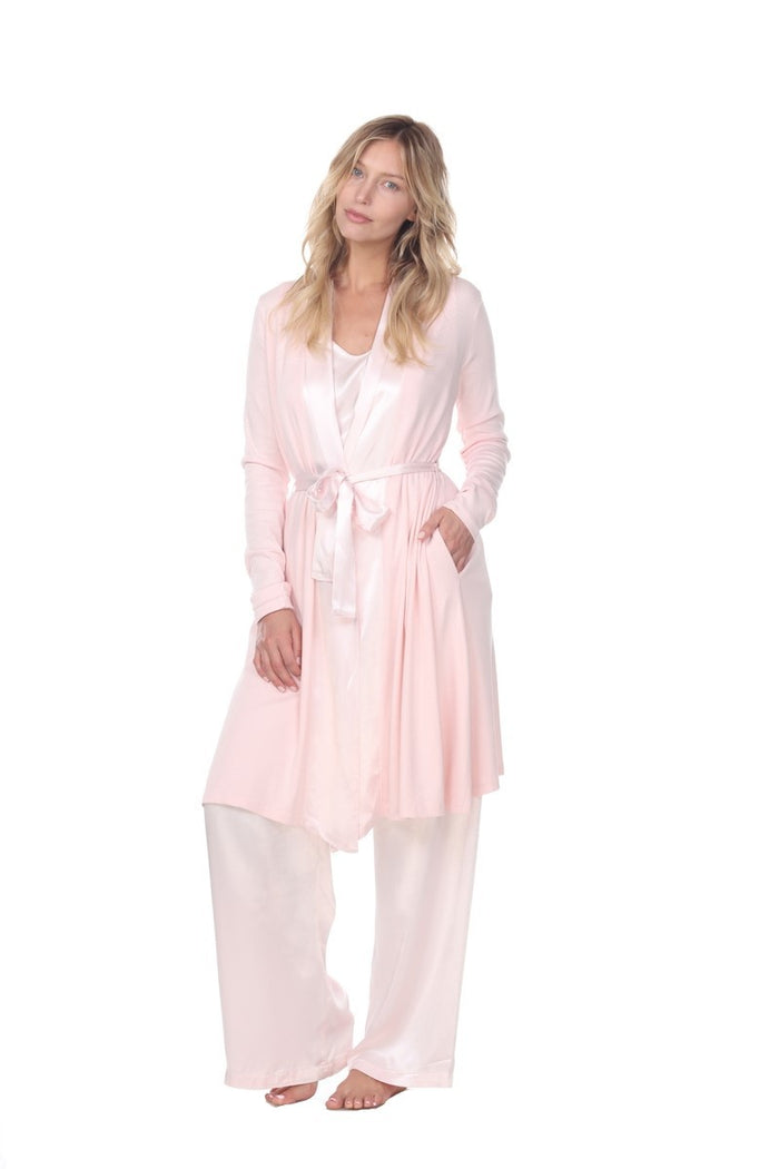PJ Harlow Elijah Rib Knit Longsleeve Robe With Satin Trim And Belt