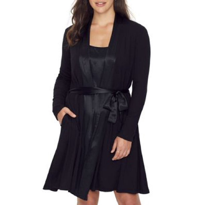 PJ Harlow Elijah Rib Knit Longsleeve Robe With Satin Trim And Belt