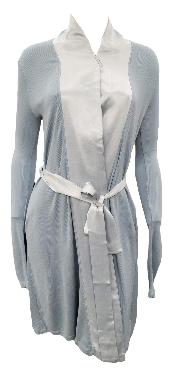 PJ Harlow Elijah Rib Knit Longsleeve Robe With Satin Trim And Belt