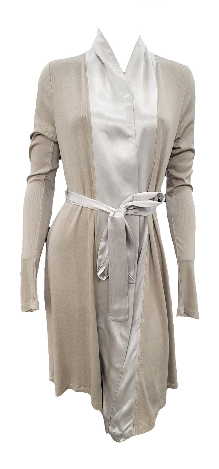 PJ Harlow Elijah Rib Knit Longsleeve Robe With Satin Trim And Belt