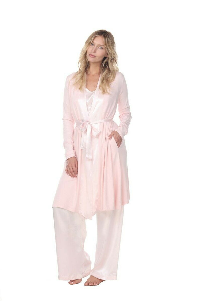 PJ Harlow Elijah Rib Knit Longsleeve Robe With Satin Trim And Belt