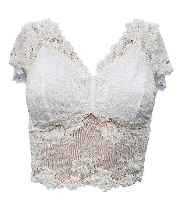 PJ Harlow Grace Lace Hand Beaded Cami With Sleeves