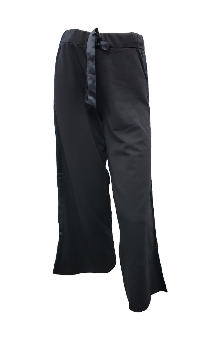 PJ Harlow Kimber Crop French Terry Wide Leg Crop Pant With Satin Stripes