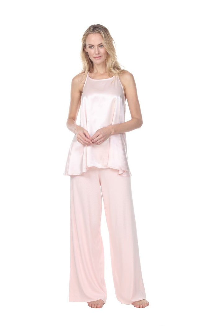 PJ Harlow Kimber Long French Terry Wide Leg Pant With Satin Stripes