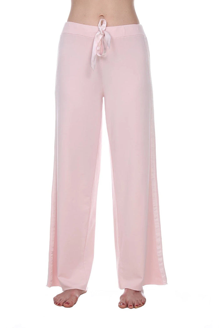 PJ Harlow Kimber Long French Terry Wide Leg Pant With Satin Stripes