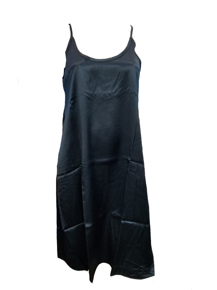 PJ Harlow Satin Knee Length Gown With Spaghetti Straps & Gathered Back Ruby