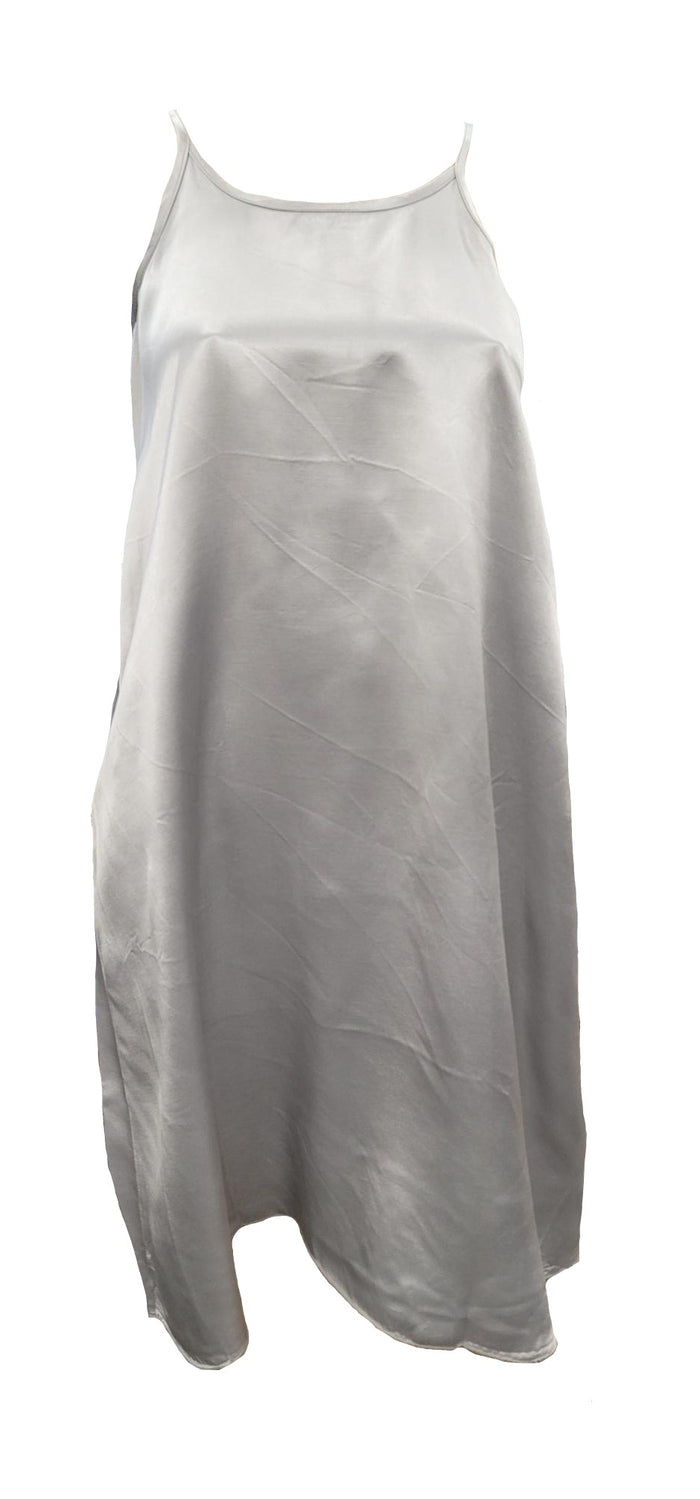 PJ Harlow Satin Knee Length Gown With Spaghetti Straps & Gathered Back Ruby