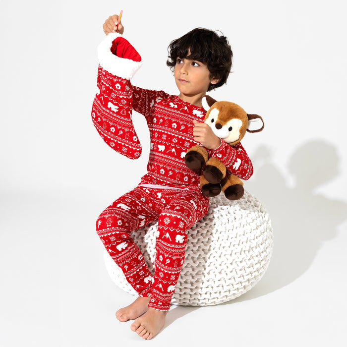 Polar Isle Red Bamboo Sherpa Christmas Stocking