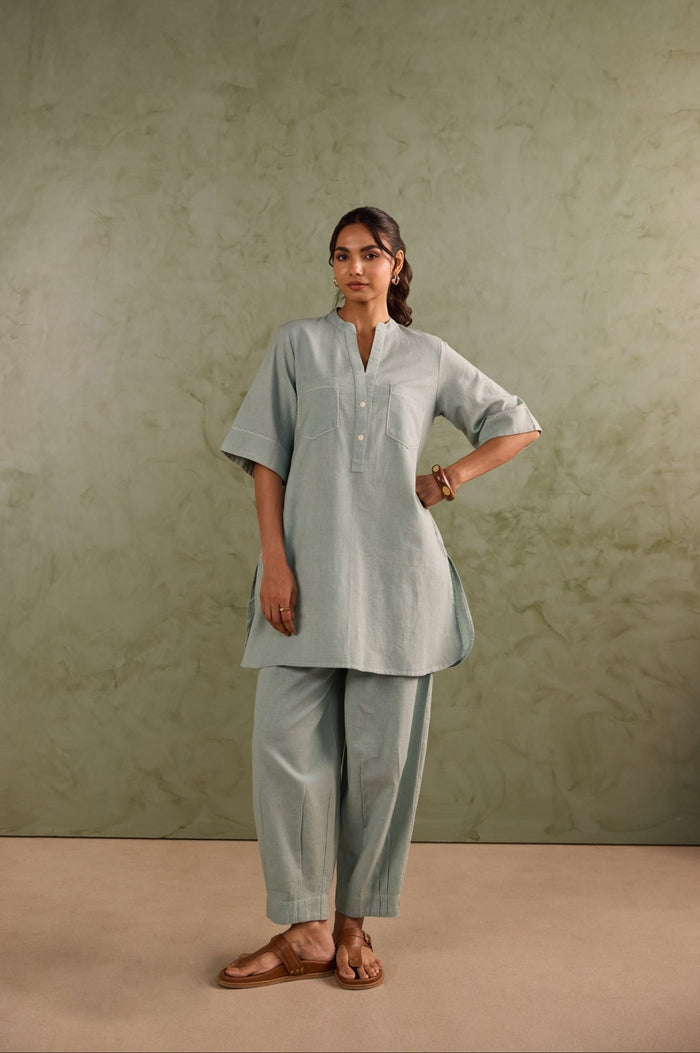 Powder Green Linen Blend Co-ord Set - Tara-C-Tara