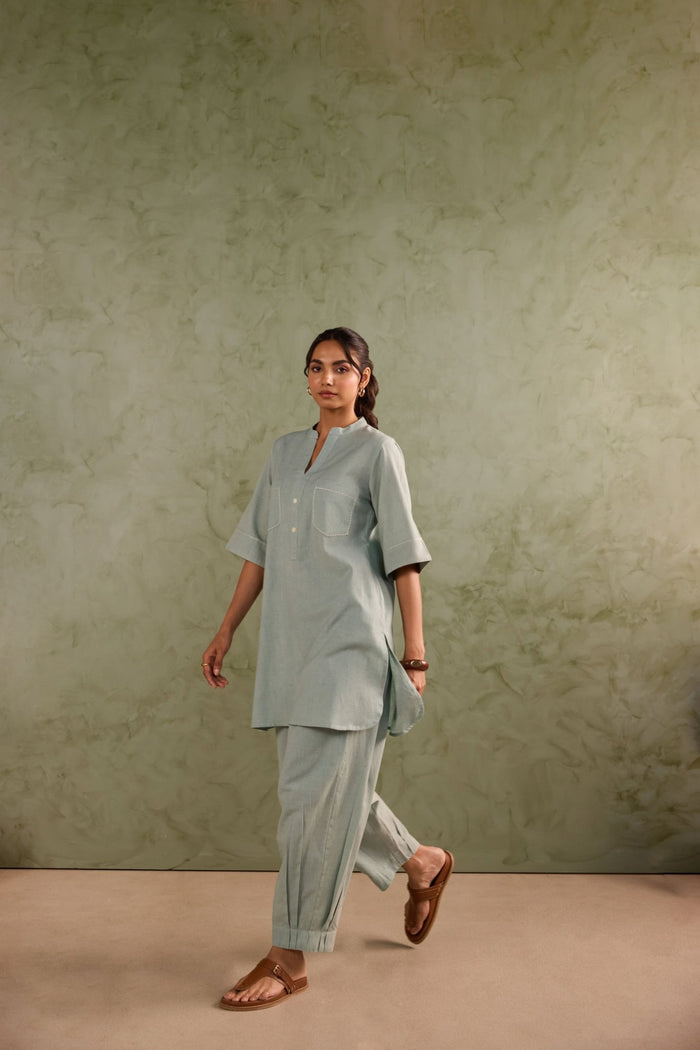 Powder Green Linen Blend Co-ord Set - Tara-C-Tara