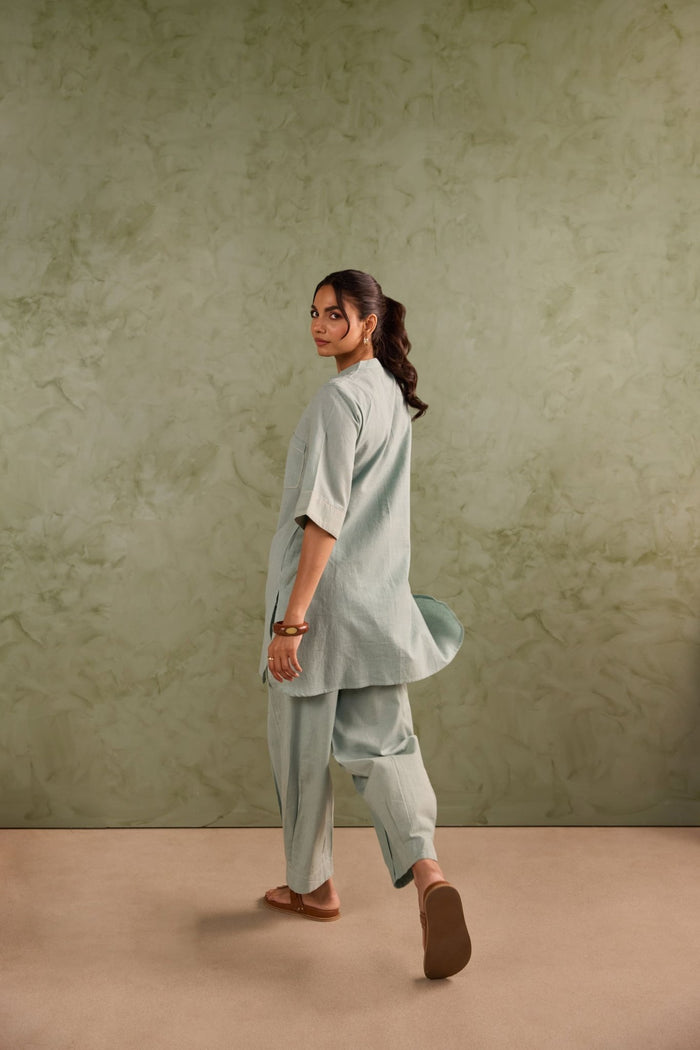 Powder Green Linen Blend Co-ord Set - Tara-C-Tara